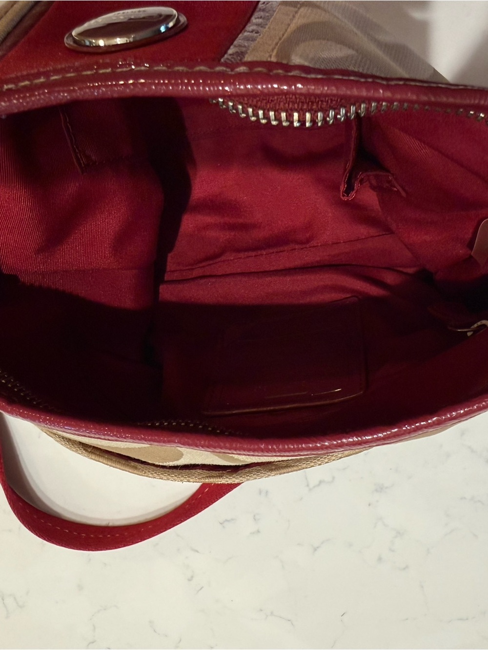 Coach Beige Signature Canvas Crossbody with Red Leather Stripe - Picture 8 of 9